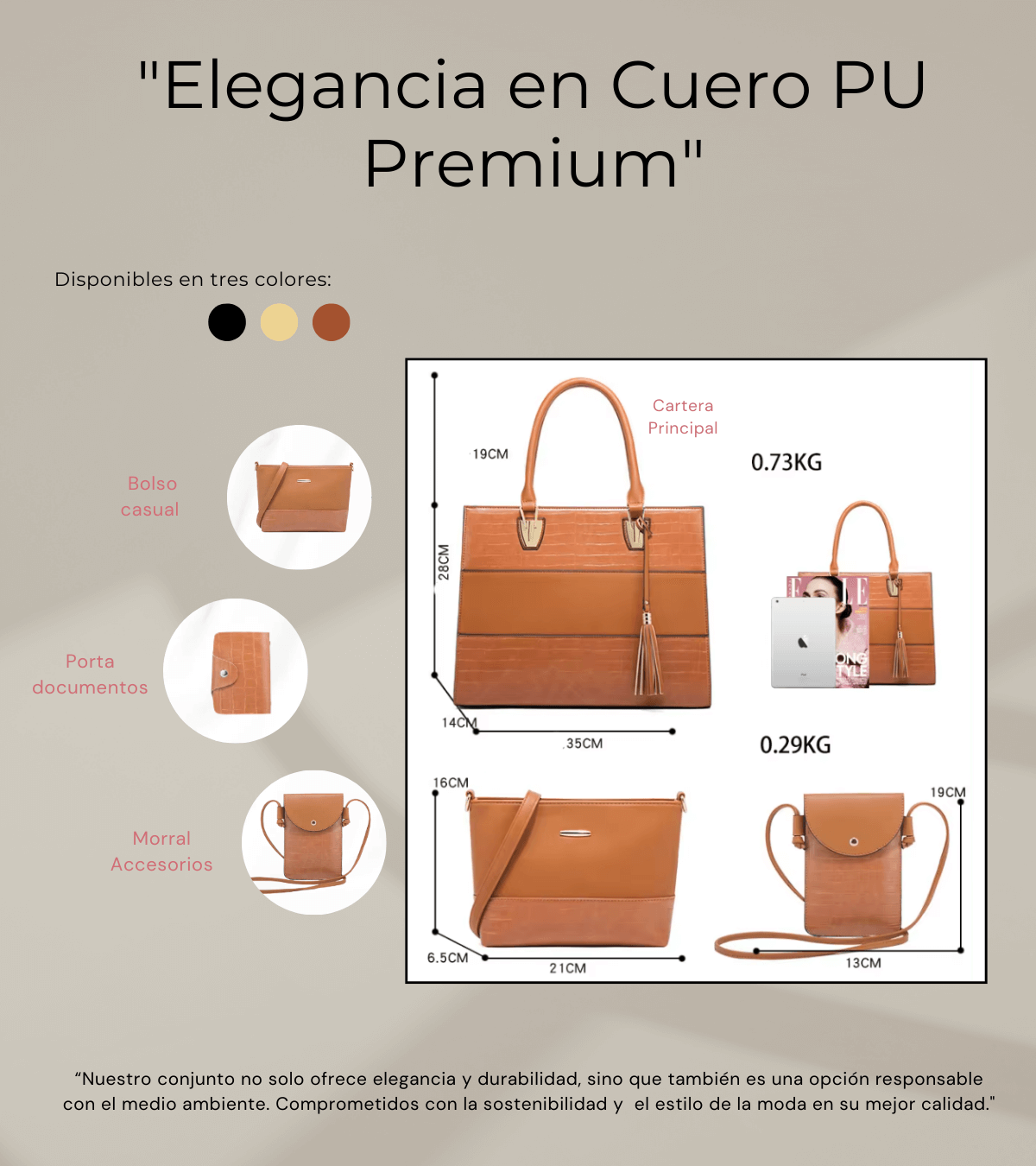 Colección de Cuatro Piezas en Cuero PU: Elegancia y Funcionalidad